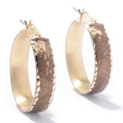14K Gold White, Rose, Yellow or Chocolate Gold Textured Hoop Earrings