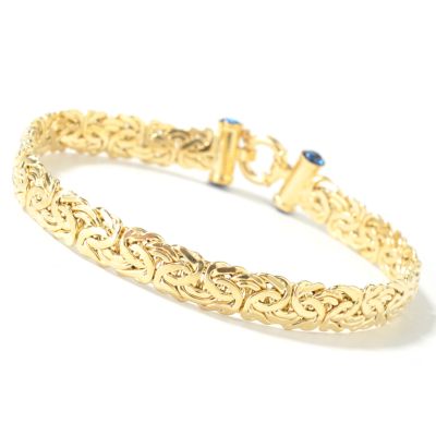 14K Yellow Gold 8" Fancy Sapphire Clasp Byzantine Chain Bracelet