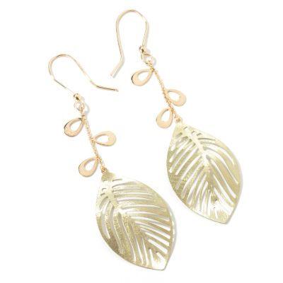 14K Green & Yellow Gold Textured Leaf Earrings