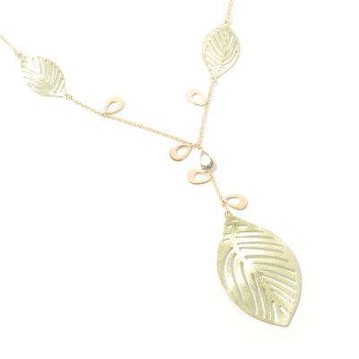 14K Green & Yellow Gold 18" Textured Leaf Dangle Necklace