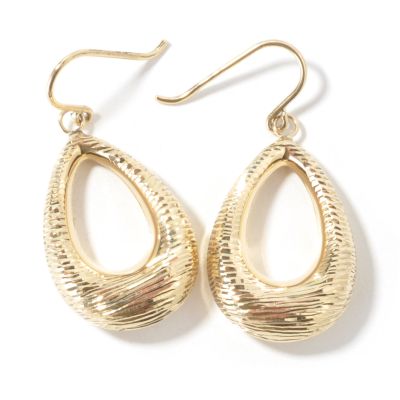 14K Yellow or Rose Gold Diamond Cut Oval Dangle Earrings