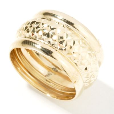 14K Yellow or White Gold Polished Edge & Diamond Cut Dome Ring