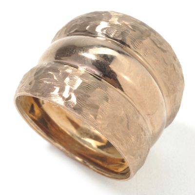14K Gold Three-Row Martellato & High Polished Ring