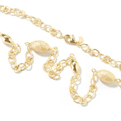 14K Gold 23" Polished & Satin Oval Station Necklace
