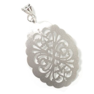 J314404 - 14K White or Rose Gold Oval Romantic Filigree Dangle Pendant