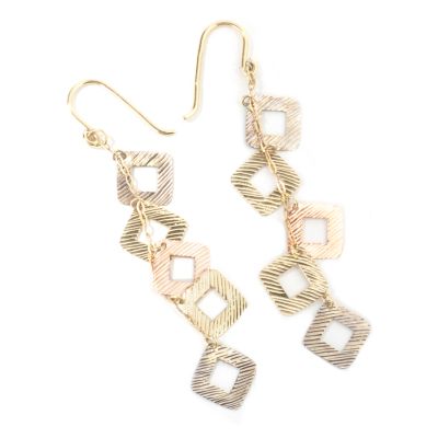 10K Multi-Colored Gold Diamond Cut Square Drop Earrings