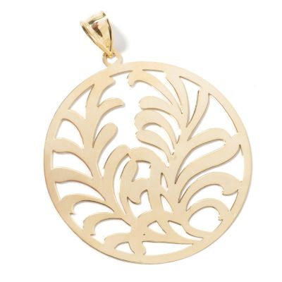 10K Gold Polished Organic Leaf Medallion Pendant