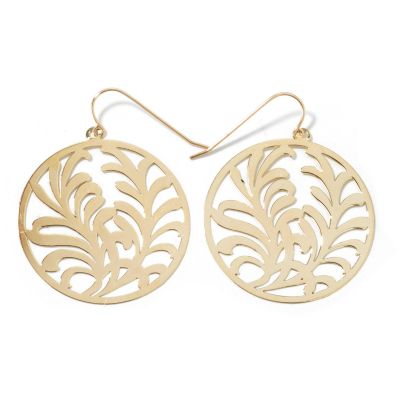 10K Gold Polished Organic Leaf Medallion Earrings