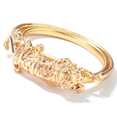 J314446 - 14K Gold 7.25" Tiger Two-Strand Artform Silicone Omega Bracelet