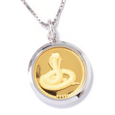 J314495 - 24K Gold / Sterling Silver Chinese Zodiac Reversible Pendant w/ Chain