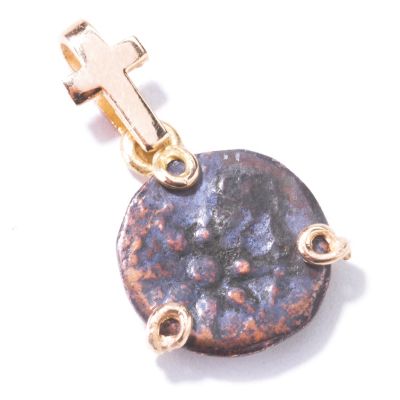 J314518 - 14K Gold Cross Bail Widow's Mite Coin Pendant