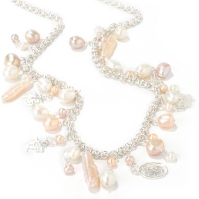 Sterling Silver 18" Pink & White Cultured Freshwater Pearl & Charm Necklace