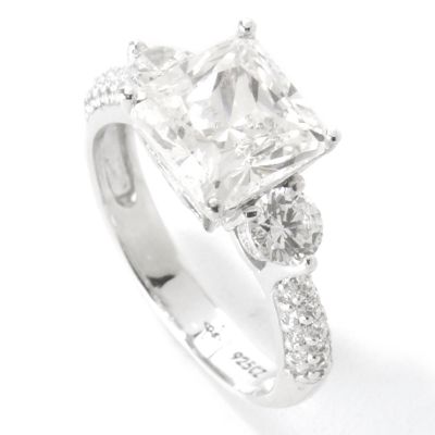 Sterling Silver / Platinum Princess & Round Cut Brilliante Ring