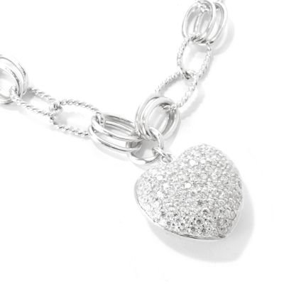 Sterling Silver 8" Brilliante Pave Heart Charm Bracelet