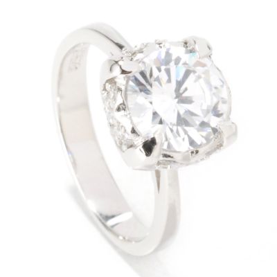 Sterling Silver / Platinum Round Cut Brilliante Side Heart Ring