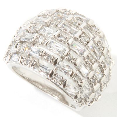 Sterling Silver Round & Baguette Cut Brilliante Wide Band Ring