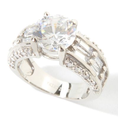 Sterling Silver / Platinum Round & Baguette Cut Brilliante Ring