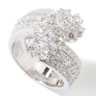 Sterling Silver / Platinum Brilliante Flower Bypass Ring
