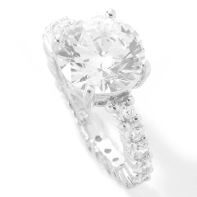 J315096 - Sterling Silver / Platinum Round Cut Brilliante Center Prong Set Ring