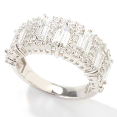 Sterling Silver / Platinum Baguette & Round Cut Brilliante Band Ring