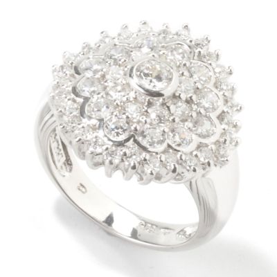 Sterling Silver Round Cut Brilliante Cluster Ring