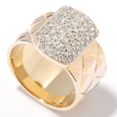 Sterling Silver / Platinum & 18K Plated Brilliante Pave Textured Ring