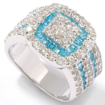 Sterling Silver / Platinum Blue & White Brilliante Ring