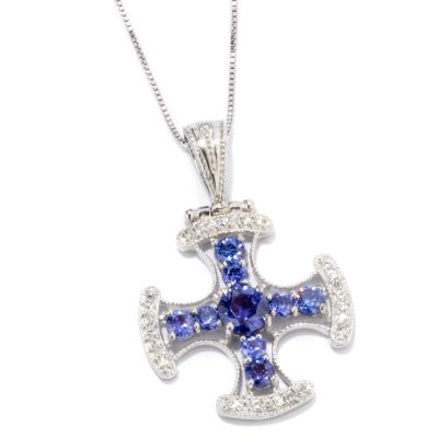 Sterling Silver / Platinum Tanzanite Colored Brilliante Pendant w/ Chain