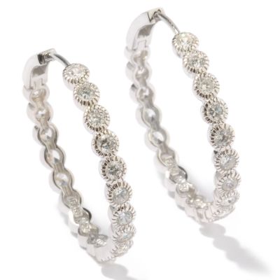 Sterling Silver / Platinum Brilliante Bezel Set Hoop Earrings