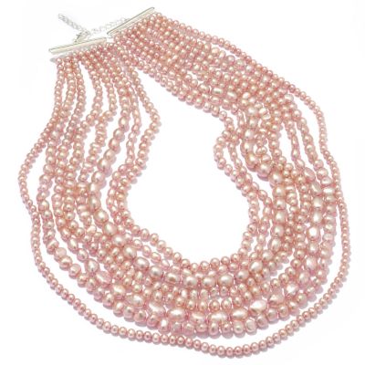 J315195 - Sterling Silver 17.5" White, Spice or Pink Cultured Pearl 8-Row Necklace