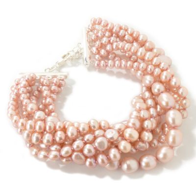 J315196 - Sterling Silver 8" White, Spice or Pink Cultured Pearl 8-Row Bracelet