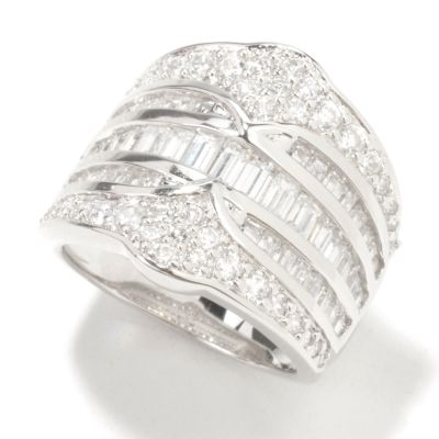 Sterling Silver Baguette & Round Cut Brilliante Ring