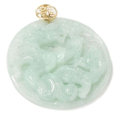 J315220 - 14K Gold Green Jade Dragon Enhancer Pendant