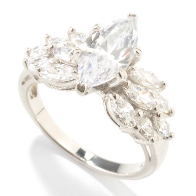 Sterling Silver / Platinum Marquise Cut Brilliante Prong Set Ring