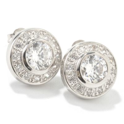 Sterling Silver / Platinum Round Cut Brilliante Bezel Set Earrings