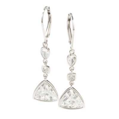 Sterling Silver / Platinum Trillion Cut Brilliante Drop Earrings