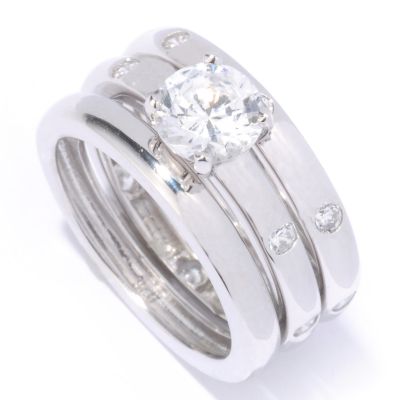 Sterling Silver Round Cut Brilliante Three Ring Set