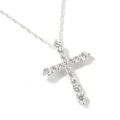 Sterling Silver / Platinum Round Cut Brilliante Cross Pendant w/ Chain