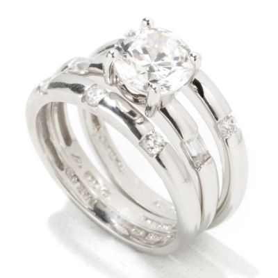 Sterling Silver Round Cut Brilliante Three Ring Set