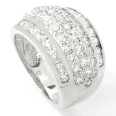 Sterling Silver / Platinum Round & Square Cut Brilliante Ring