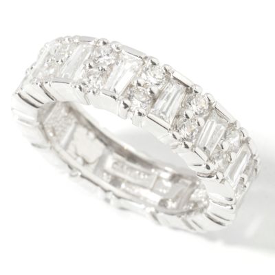 Sterling Silver Round & Baguette Cut Brilliante Eternity Band Ring