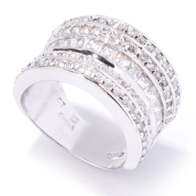Sterling Silver Emerald & Round Cut Brilliante Wide Ring