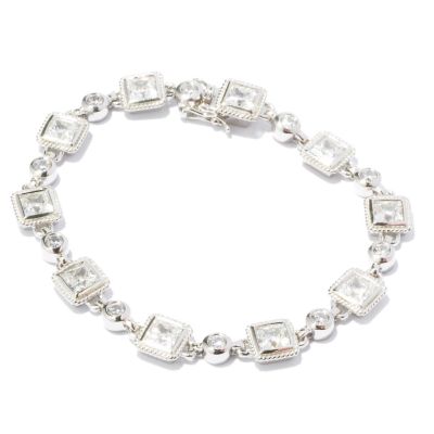 Sterling Silver / Platinum 7.5" Square & Round Brilliante Link Bracelet