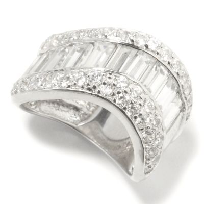 Sterling Silver / Platinum Baguette & Round Brilliante Wave Ring