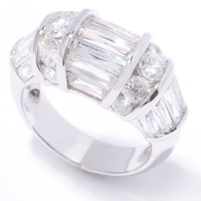 J315420 - Sterling Silver / Platinum Baguette & Round Cut Brilliante Ring