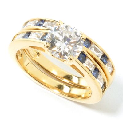 Sterling Silver / Vermeil or Rhodium Blue & White Brilliante Ring Set