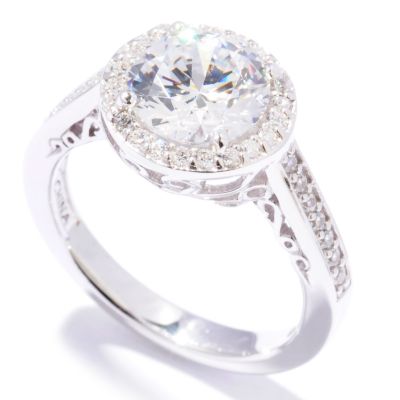 Sterling Silver Round Cut Brilliante Halo-Style Ring
