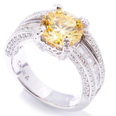 Sterling Silver Round Cut Canary Brilliante Ring