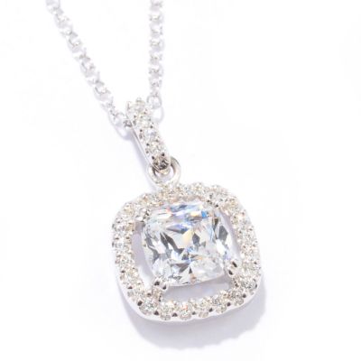 J315891 -  Sterling Silver Cushion Cut Brilliante Surround Pendant w/ Chain