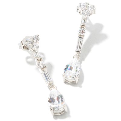 Sterling Silver / Platinum Pear Cut Brilliante Drop Earrings